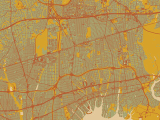 Obraz premium Stylized minimalist map of Brentwood, New York in earthy sage background with rust roadways and ochre details.
