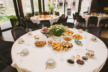 A sophisticated venue prepared for a corporate event, business conference, or formal gala.