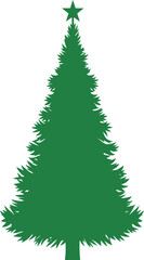 A vibrant green christmas tree silhouette with a star on top, isolated on white background, perfect for holiday cards and festive designs, vector illustration