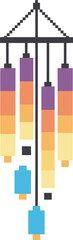 Fototapeta premium Pixelated wind chime in multiple colors hanging on white background
