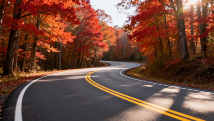 Fototapeta premium Autumn road with red trees