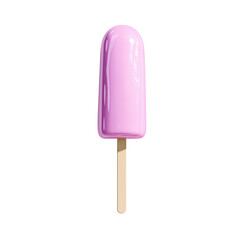 Pink Ice Cream Popsicle on a Wooden Stick Isolated on White Background
