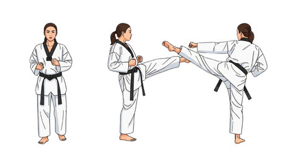 Taekwondo Athletes Vector Illustration – Martial Arts Action Pose