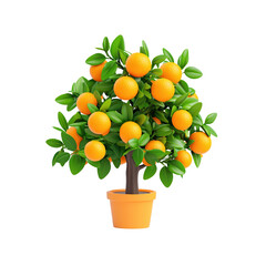 Decorative Orange Tree in Pot with Fresh Fruits and Green Leaves
