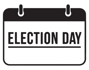 Black and white calendar icon displaying 'ELECTION DAY' text, symbolizing voting and civic duty.