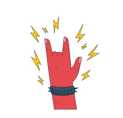 Rocking Hand with spiky Bracelet and Surrounded by Lightning spark. Vector Illustration