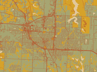 Decorative flat city map of Lee's Summit, Missouri using muted sage base, rust-colored roads, and soft ochre highlights.