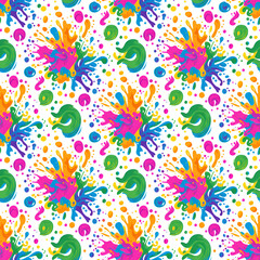 Colorful Paint Splatter Pattern on White Background Vibrant and Playful Design.