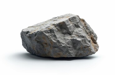Fototapeta premium Rough grey stone isolated on white background. This natural element has a textured surface and hard material. Useful for geology or construction concepts.