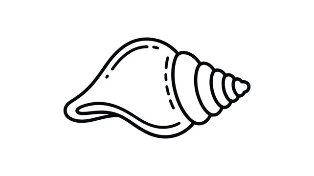 Simple hand drawn black and white outline of a spiral seashell on a white background