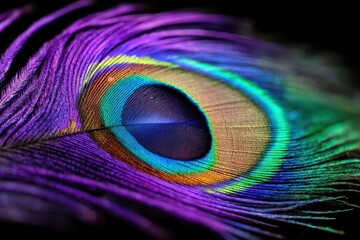 Fototapeta premium Vibrant details of a peacock feather showcasing iridescent colors and intricate patterns