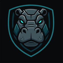 HIPPO SHIELD MASCOT LOGO VECTOR FRIENDLY YET STOUT ANIMAL FOR GAMING BRAND