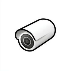 Minimalist CCTV camera icon, glossy white and black, representing security and surveillance
