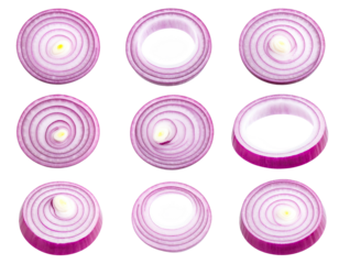 Close-up slices of red onions