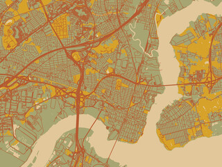 Poster-ready flat map of Perth Amboy, New jersey, earthy sage background with rust roadways and ochre details.