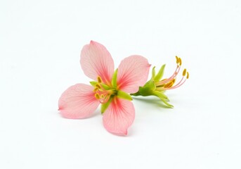 Obraz premium Pink Tropical Flower with Yellow Stamens White Background