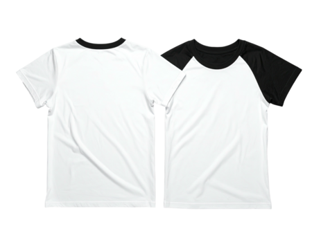 Two blank white t-shirts, one with a black raglan sleeve