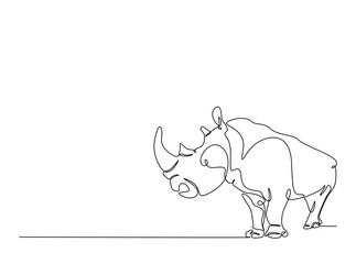 Wild rhinoceros  in single outline illustration. Continuous line art drawing of rhino animal. Editable stroke.
