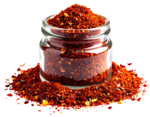 Spicy red chili powder in glass jar