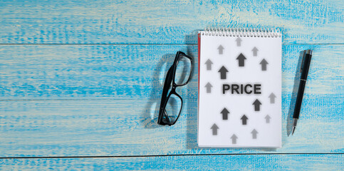 Price word with a growing arrows.