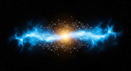 Abstract glowing nebula with interconnected network in space