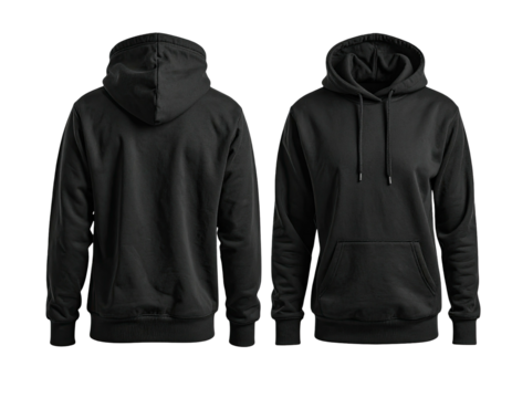 Blank black hoodie, front and back view