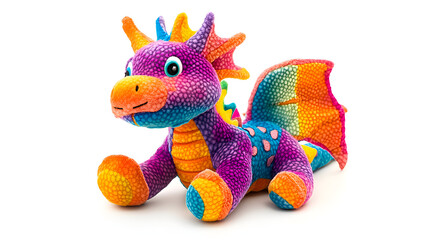 Dragon Stuffed Animal Colorful Toy Vivid Plush Dragon Toy for Kids Decorative Stuffed Creature Adorable Dragon Toy with Wings Whimsical Cute Gift for Children Bright Fantasy Dragon on White Background
