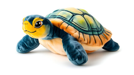 Turtle Plush Toy Cute Blue and Yellow Stuffed Animal for Kids Room Decor Adorable Sea Creature Soft Fabric on a White Background Playful Gift Idea Ocean Animal Collectible Pet for Children
