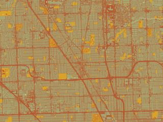 Obraz premium Poster-ready flat map of Royal Oak, Michigan, olive backdrop with warm rust street network and ochre blocks.
