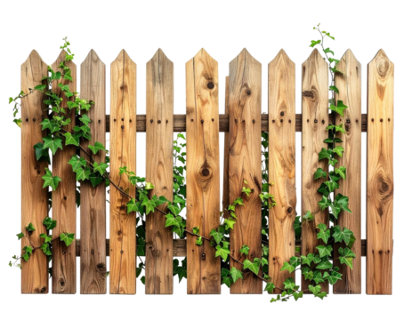 Aged wooden fence with climbing ivy