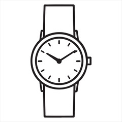 Simple hand drawn outline illustration of a classic wristwatch with a leather strap