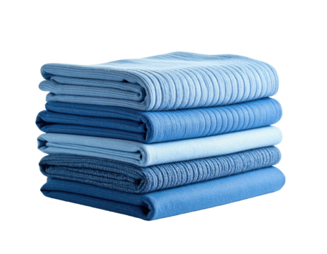 Stack of folded, light-blue textiles