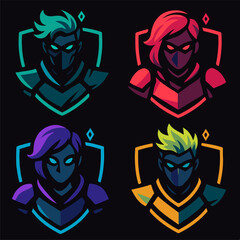 Neon Hero Avatar Set Four Color Shield Logos Team and Streamer Bundle