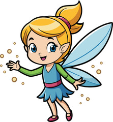 Cartoon Fairy with Wings and Sparkles – Fantasy Character Vector