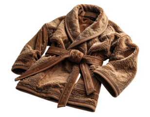 Furry, belted robe, rich brown