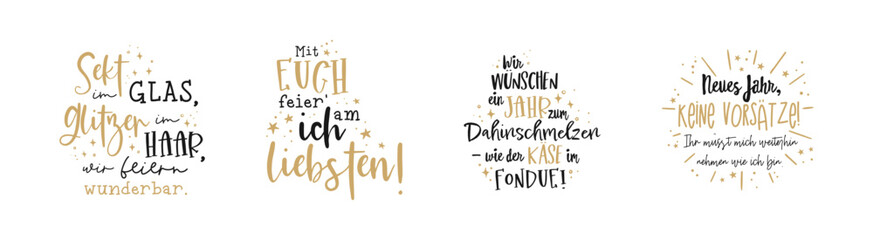 Hand written New Years sayings in German language like "Happy New Year", great for banners, wallpapers, cards, invitation - vector design