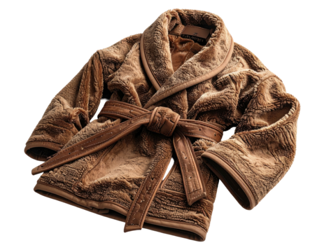 Furry, belted robe, rich brown