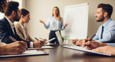 Obraz premium Business Team Writing During Meeting Presentation