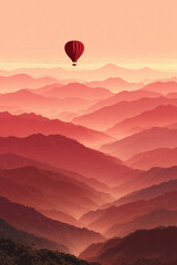Fototapeta premium Colorful hot air balloon gliding over vibrant hills