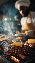 An outdoor grilling scene in a garden