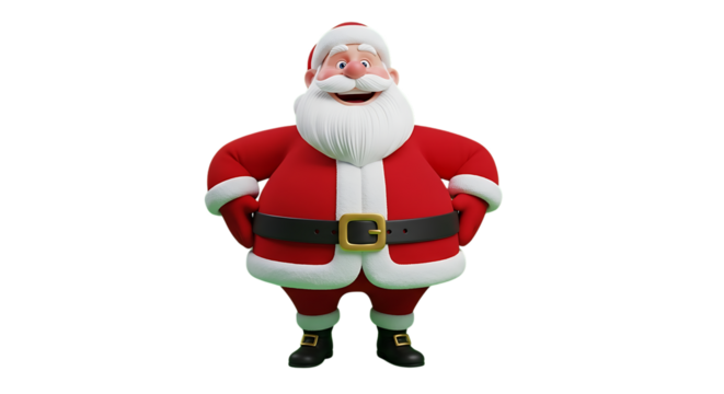 Cartoon Santa Claus Standing Confidently in Red Suit with White Trim and Black Belt