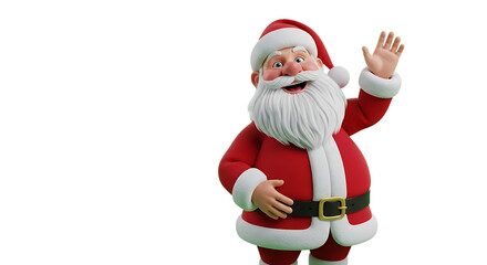 Fototapeta premium Cheerful Santa Claus Cartoon Character Waving in Red Suit on Transparent Background