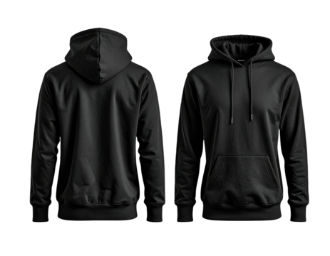 Front and back view of a black hoodie