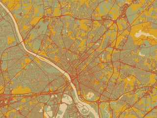 Vector-style flat map of Trenton, New jersey with muted sage base, rust-colored roads, and soft ochre highlights.