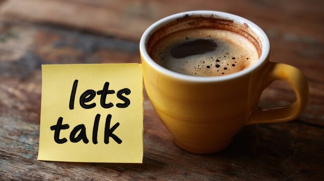 Coffee cup with lets talk note