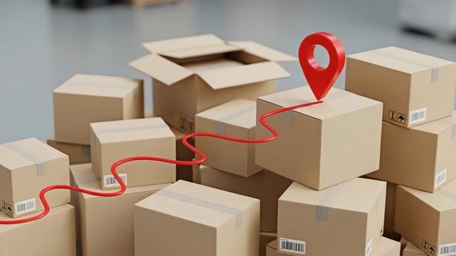 Parcel tracking route with location pin on package
