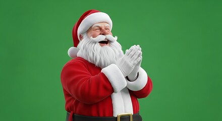 Joyful Santa Claus Celebrating with Hands Clasped Smiling Cheerfully in Festive Scene