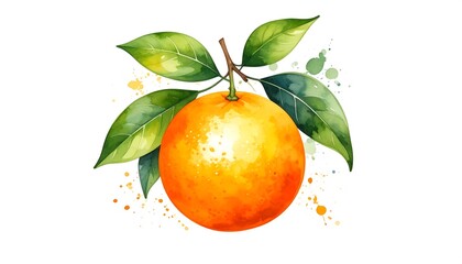 Watercolor orange with leaves