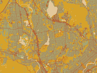 Modern flat map poster of Wayne, New jersey in sage green ground with rust-red roads and ochre accents.