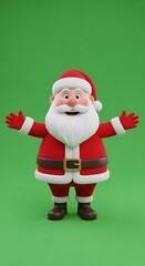 Cheerful Cartoon Santa Claus Character Standing with Arms Open on Green Background